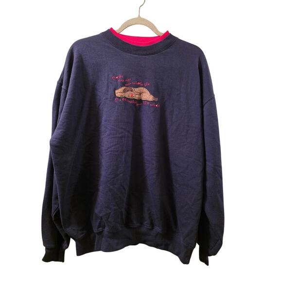 Vtg Dog Embroidered Double Collared Crewneck Sweatshirt Size XL Grandma Read - Picture 1 of 8